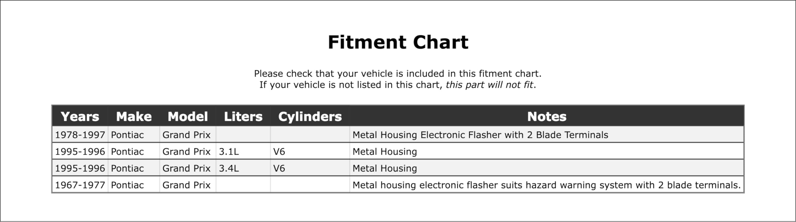 Turn Signal Flasher Compatible With Pontiac Grand Prix 1997 1996 1995 1994 1993 1992 1991 1990 1989 1988 1987 1986 1985 1984 1983 1982 1981 1980 1979 1978 1977 1976 1975 1974 1973 1972 1971 P-2137307