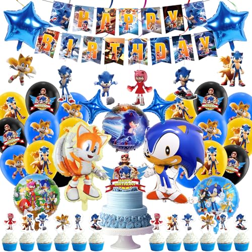 47 Stück Geburtstagsdeko Kinder Cartoon Deko Geburtstag mit Banner Spiralen Luftballons Foil Balloon Tortendeko Cupcake Topper für 4 5 6 7 8 9 jahre Jungen Mädchen Geburtstags Party