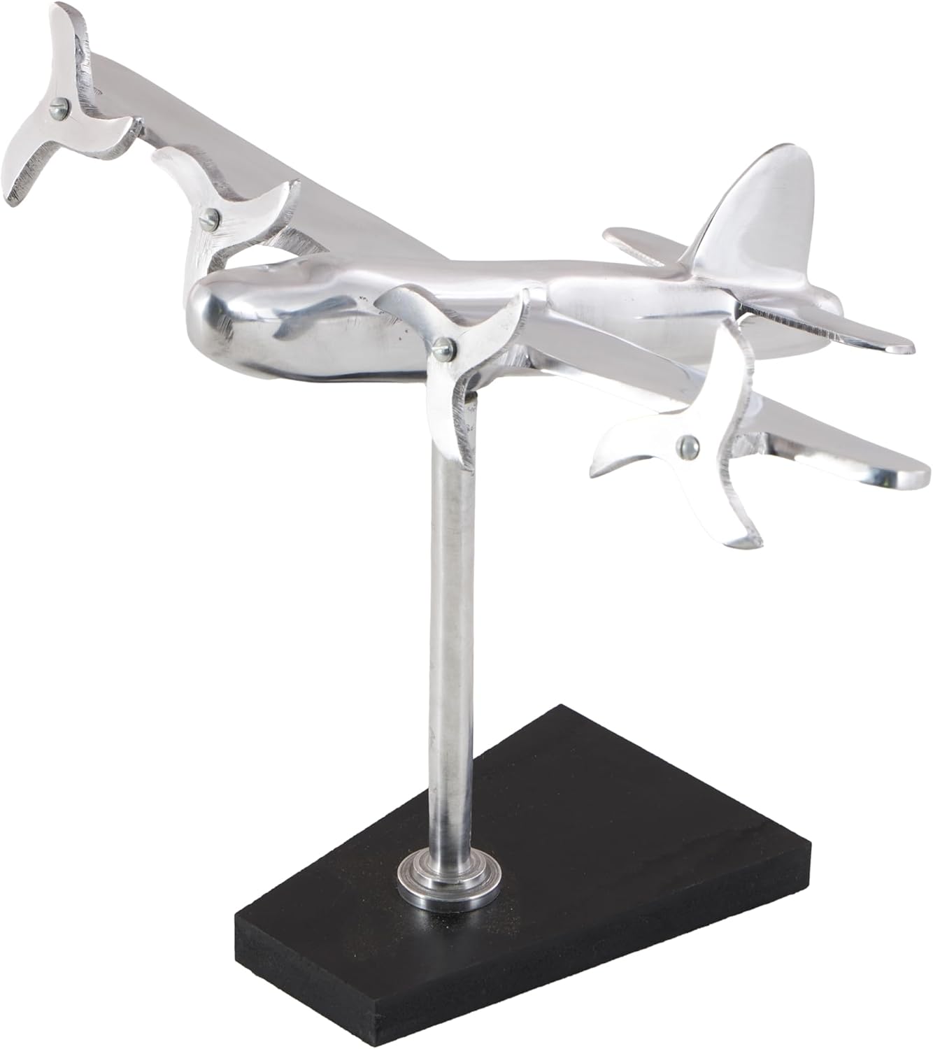 Deco 79 Aluminum Metal Airplane Decorative Sculpture Home Decor Statue with Black Base, Accent Figurine 12″ x 16″ x 11″, Silver