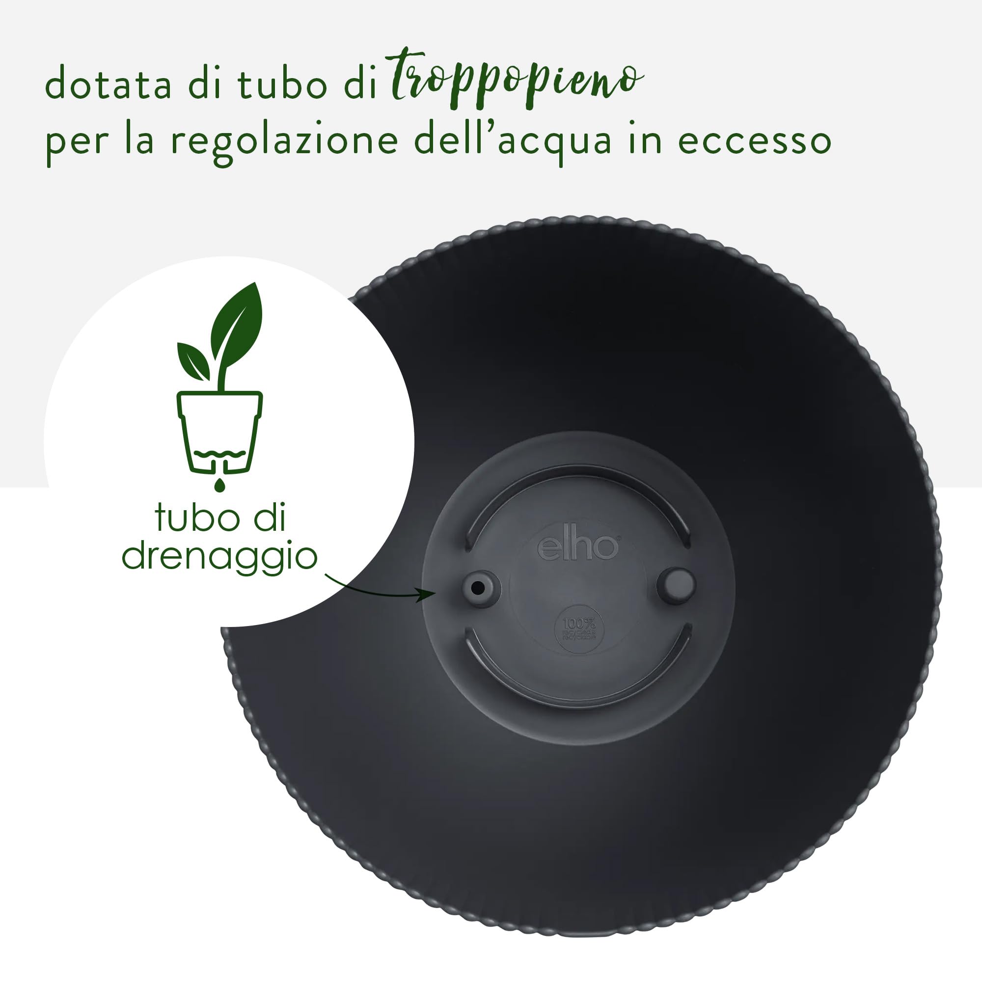 Elho Sereh Round 60 - Grande Vaso per Interno e esterno - 100% Plastica Riciclata - Ø 59 x H 50.6 cm - Anthracite