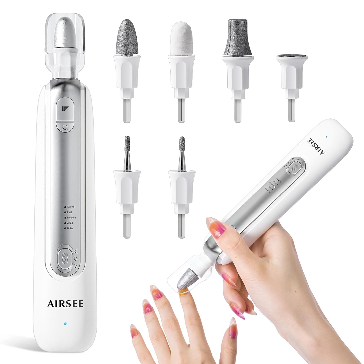 AIRSEE Professional Manicure Pedicure Kit,Cordless 6 in 1 Electric Nail File for feet,5 Speed Rechargeable Pedicure Tools for Thick Nail Toenail Cuticle, Hand Feet Trimmer Buffer for Women Men,White AIRSEE Professional Manicure Pedicure Kit,Cordless 6 in 1 Electric Nail File for feet,5 Speed Rechargeable Pedicure Tools for Thick Nail Toenail Cuticle, Hand Feet Trimmer Buffer for Women Men,White
