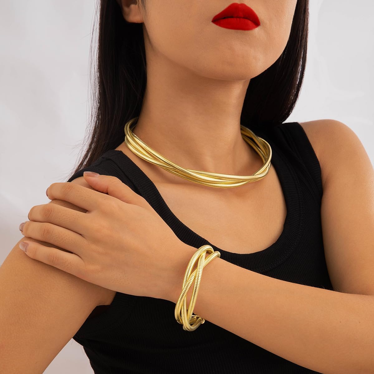 Chunky Necklace for Women Statement Necklace Thick Gold Silver Chain Choker Jewelry - Image 3