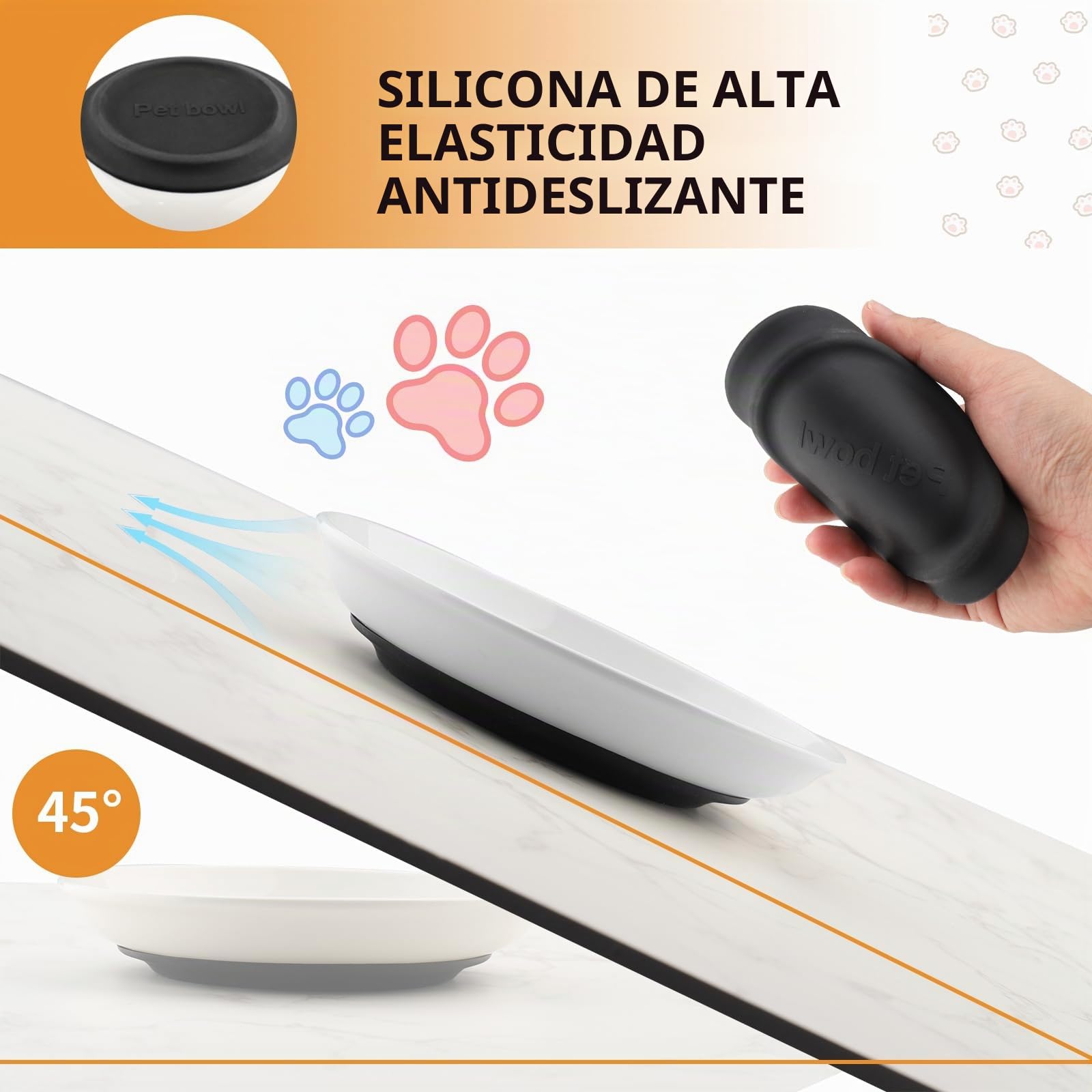 6 Piezas Cuenco Gato, Plano Ceramica Gato, Cuencos de Cerámica para Gatos con Base Antideslizante de Silicona, Comedero para Gatos Gatitos Perros Pequeños, Blanco 15×15×2,8 cm