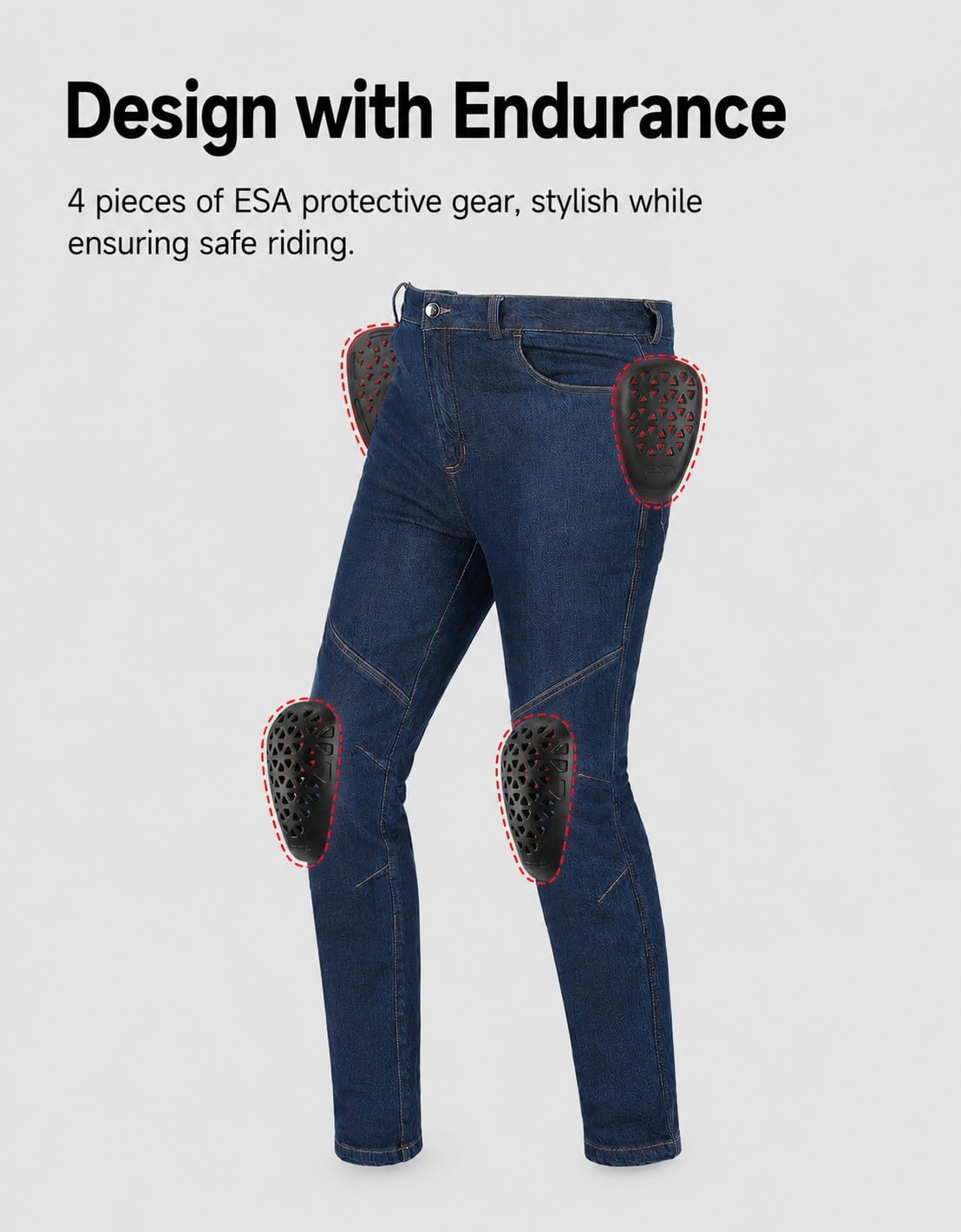 KEMIMOTO Pantaloni da moto da uomo, jeans con protezioni, resistenti all'abrasione, elastici, traspiranti, comodi jeans da moto per moto, vita quotidiana e touring