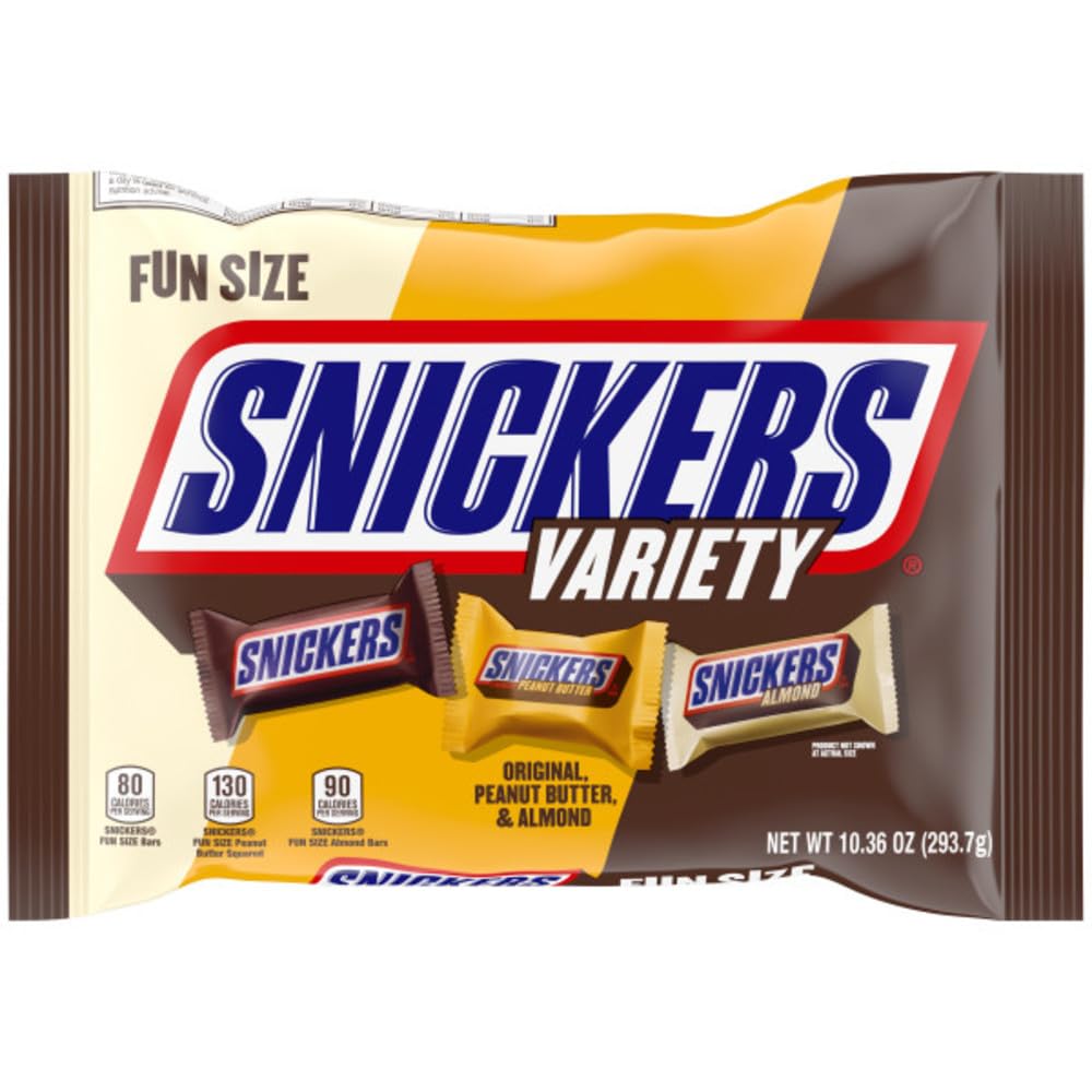 SNICKERS Original, Peanut Butter & Almond Fun Size Halloween Chocolate Bars Variety Pack, 10.36 oz