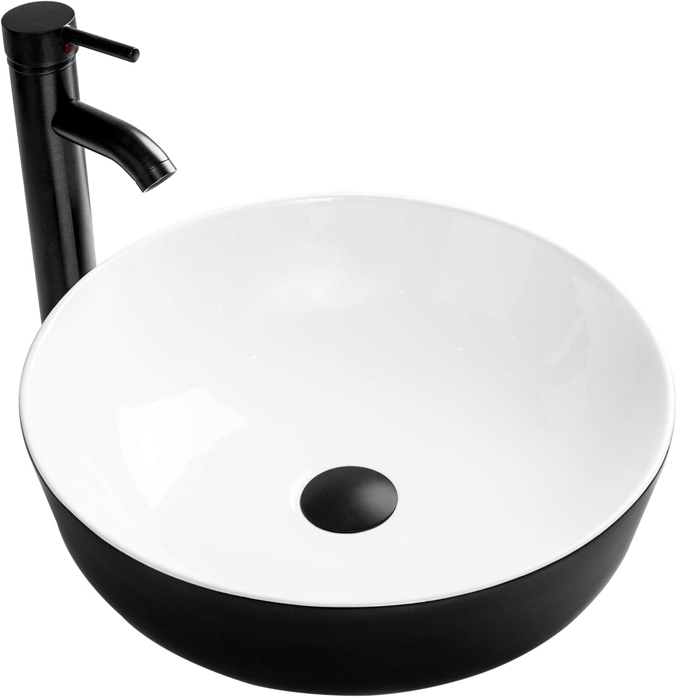 YOURLITE Bathroom Vessel Sink, Ceramic Vessel Sink for Bathroom,Round Ceramic Basin with Faucet & Drainer Set