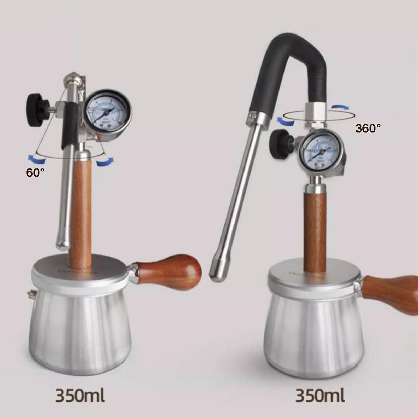 Espumador De Leche Y Vaporizador De Agua Hirviendo con Boquilla De Vapor De 3 Orificios, Hervidor De 350 Ml Y Manómetro De Aire, Ángulo Ajustable, para Hacer Espuma De Leche