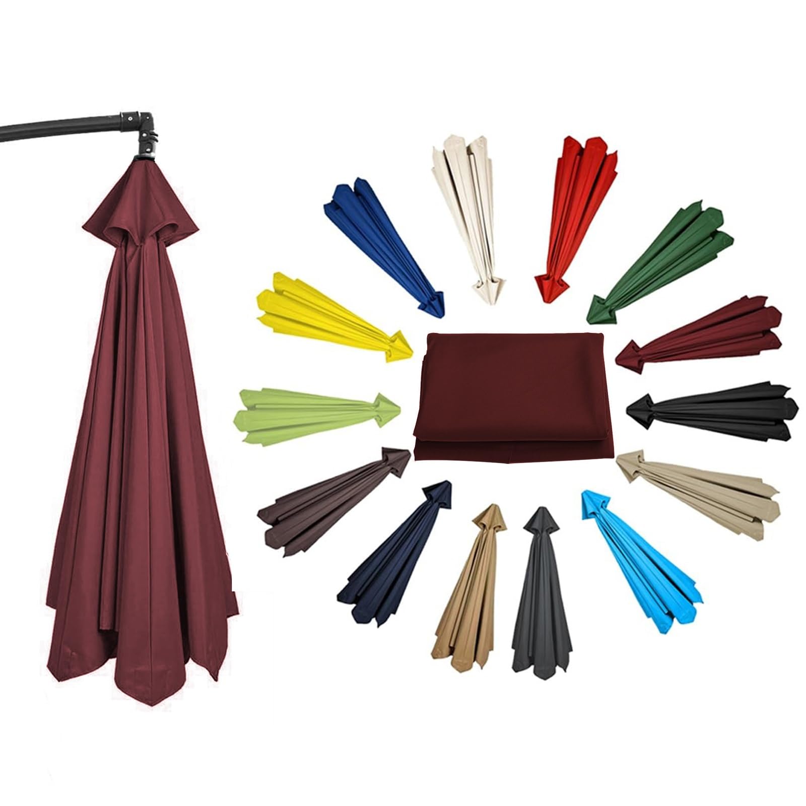 Replacement Parasol Canopy Cover, 6 Arms/8 Arms Sun Umbrella Replacement Cloth Patio Umbrella Replacement Canopy Cantilever & Balcony Parasols(Wine red,8.8ft (270cm)/6 Ribs)