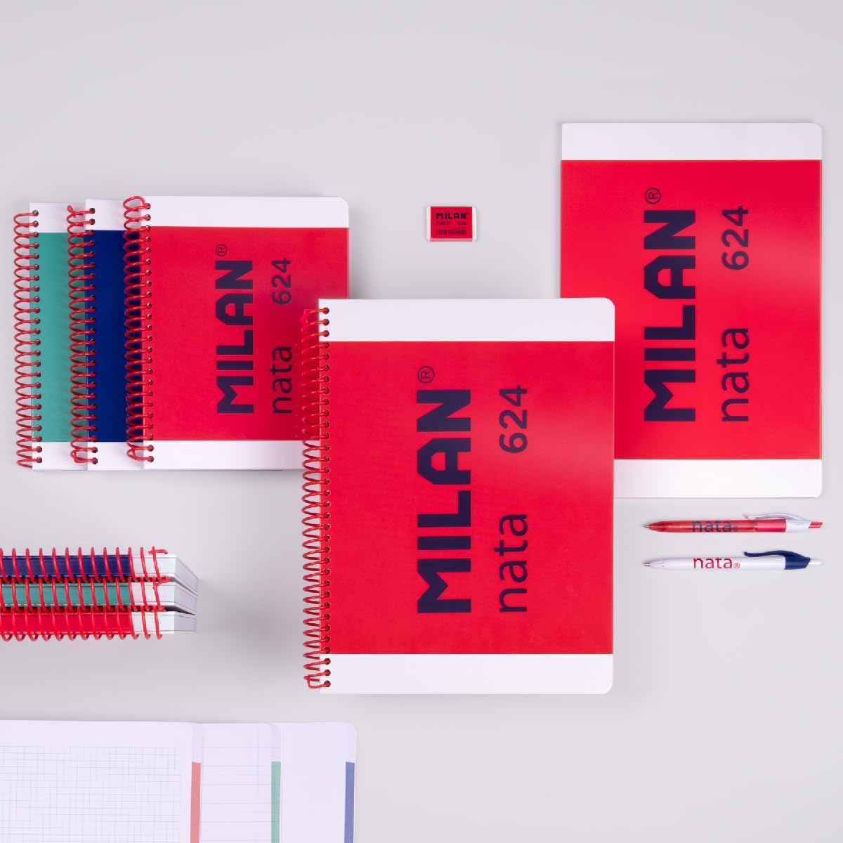 Milan® Nata® A4 Spiral Bound Hardback Notebook Squared 80 Sheets Pink