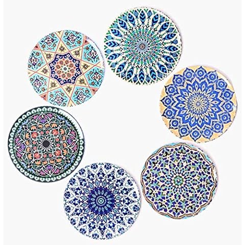 BOHORIA® Premium Design Coasters (Set of 6) - Decorative Coasters for Glass, Cups, vases, Candles on Their Dining Table Made of Wood, Glass or Stone (Round | 9cm) (Orient Edition) (Boho) Cover