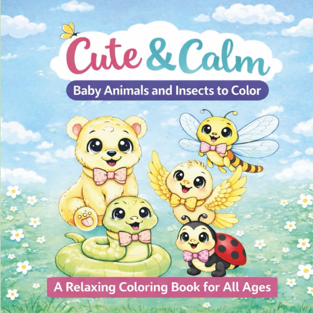 Cute & Calm Coloring Book: Baby Animals and Insects To Color
