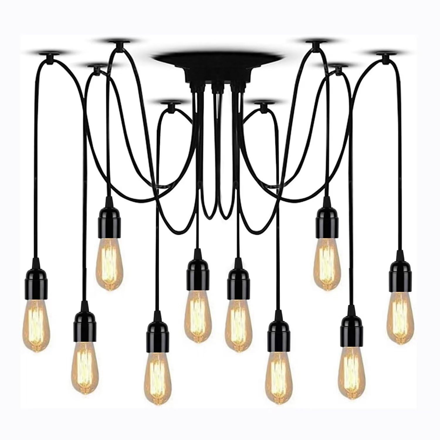 EFPD Modern Pendant Lighting, Classic Edison Black Pendant Lighting, Old Fashioned Pendant Lighting Chandelier Dining Room Bedroom, 10 Heads, E27