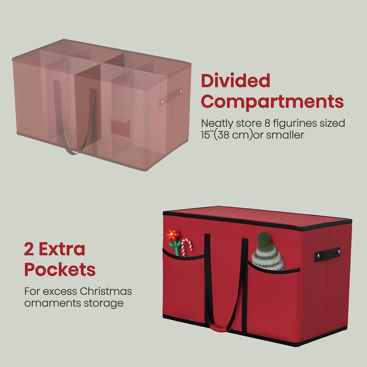 Christmas Nutcracker and Figurine Collectible Storage Box, Christmas Decor Storage Containers for 15 Inch Figurines, Holds Up to 8 Holiday Figurines, Durable 600D Oxford Material(Red) - Image 5