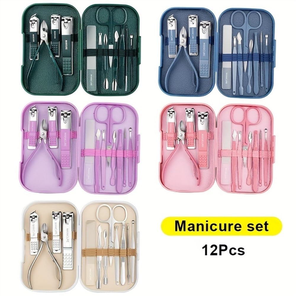 Manicure, pedicure Kit, 12-częściowy zestaw kolorowych obcinaczy do paznokci, pedicure, szczypce do skórek, zestaw podróżny, Nail Art, nożyczki do paznokci ze stali nierdzewnej, narzędzia