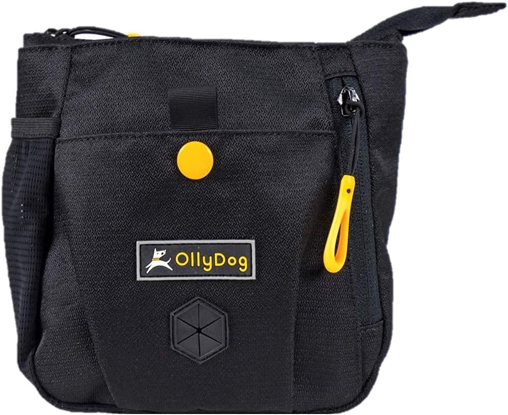 OllyDog Backcountry Day Bag | Hands-Free Dog Training Treat Pouch | Fanny/Hip Pack with Zipper Closure & Built-in Poop Bag Dispenser | Removable Waist Clip (Raven)