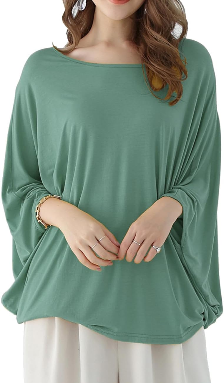 Women's Summer Tops Casual Crew Neck Blouse Batwing Basic Half Sleeve Loose Fit Cute Flowy