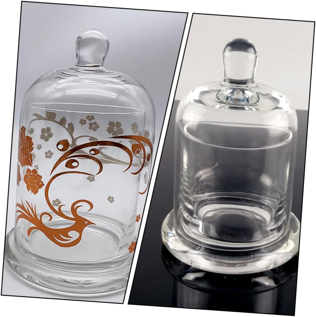 Glass Bell Jar Candle Holder Set, 2pcs Hand-Blown Glass Candlestick Cups 15.8cm for Wedding Home Décor and Party Festival Decorative Candleholders