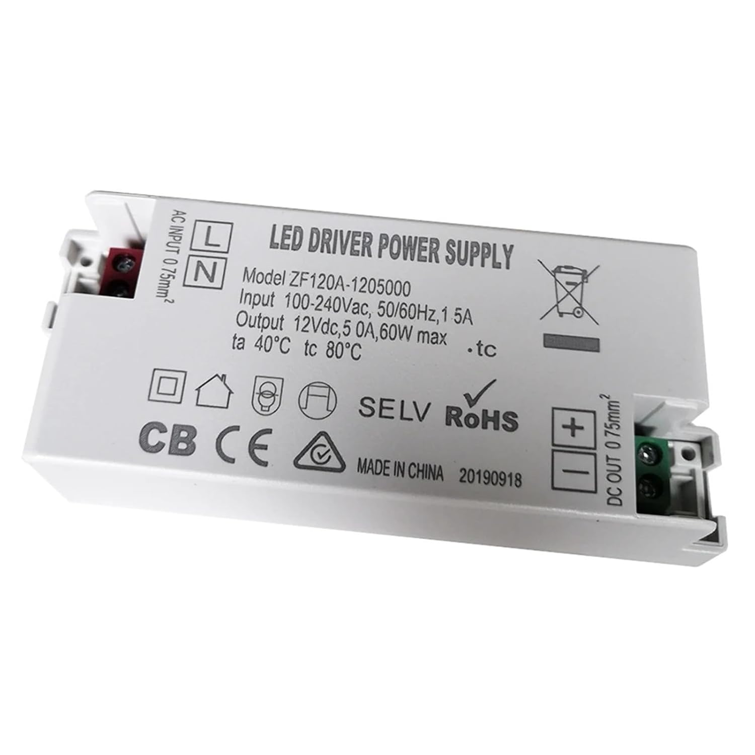 TLD ZF120A-12005000 12V 60W Constant Voltage AC/DC Adapter LED Driver Lighting Transformer for LED Lamp Strip