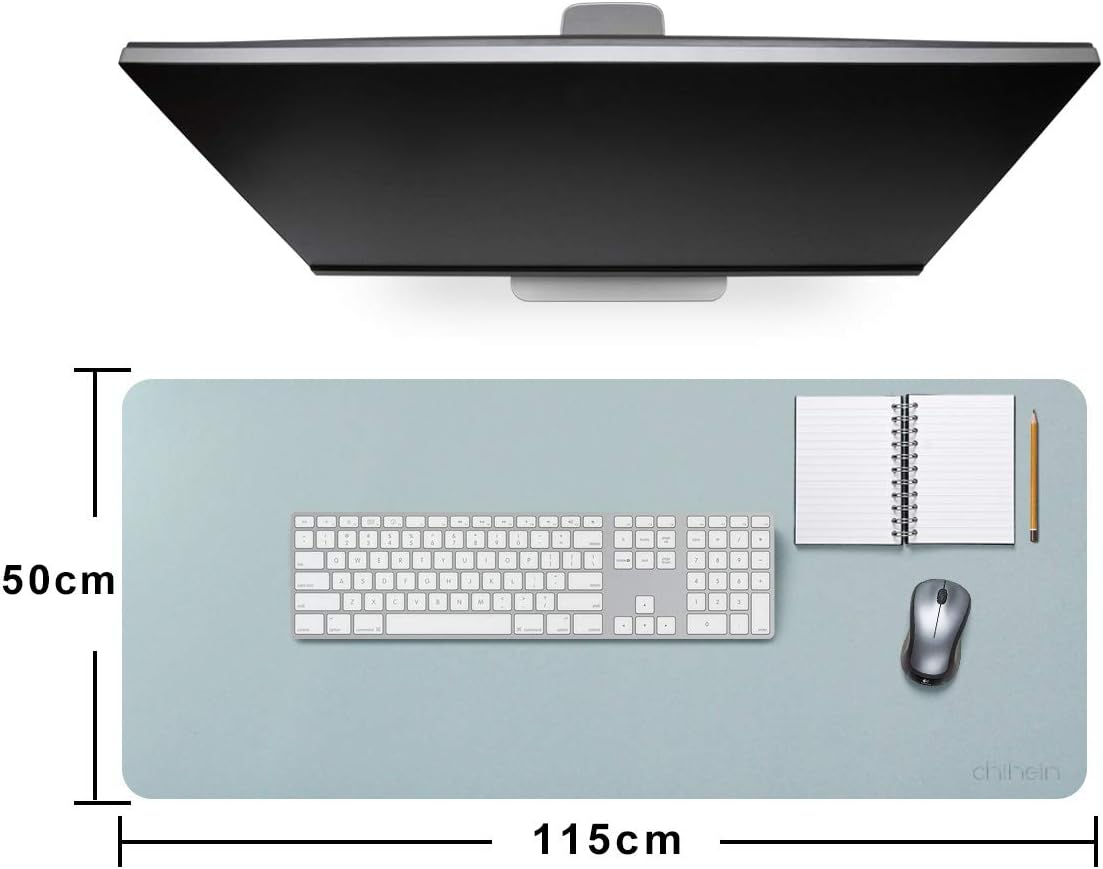 Flash Deals - 80% OFF Chihein Dual Sided PU Leather Desk Pad 45.3 x 15.7 - Desk Protector Pad Desk Mat Large Mouse Pad, Writing Mat Waterproof Desk Cover for Office Home Table Gaming(Light Blue/Silver )