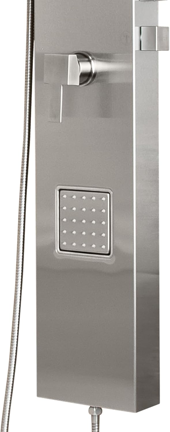 Waimea ShowerSpa Panel with 4" Square Rain Shower Head & 6" Cascading Waterfall Showerhead -Brushed Stainless Steel Finish, 2.5GPM - Waterfall & Rainfall Shower Heads, Powerful Handshower, 3 Body Jets