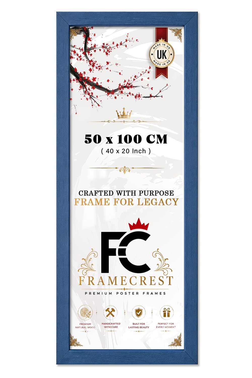 FRAMECREST LTD - 50 X 100 CM Poster Frame For Panoramic Prints, Wall Mounted Poster Frame With Slim Minimalist Border, Landscape Display For Living Room And Office Wall Art - [Blue] — image 1