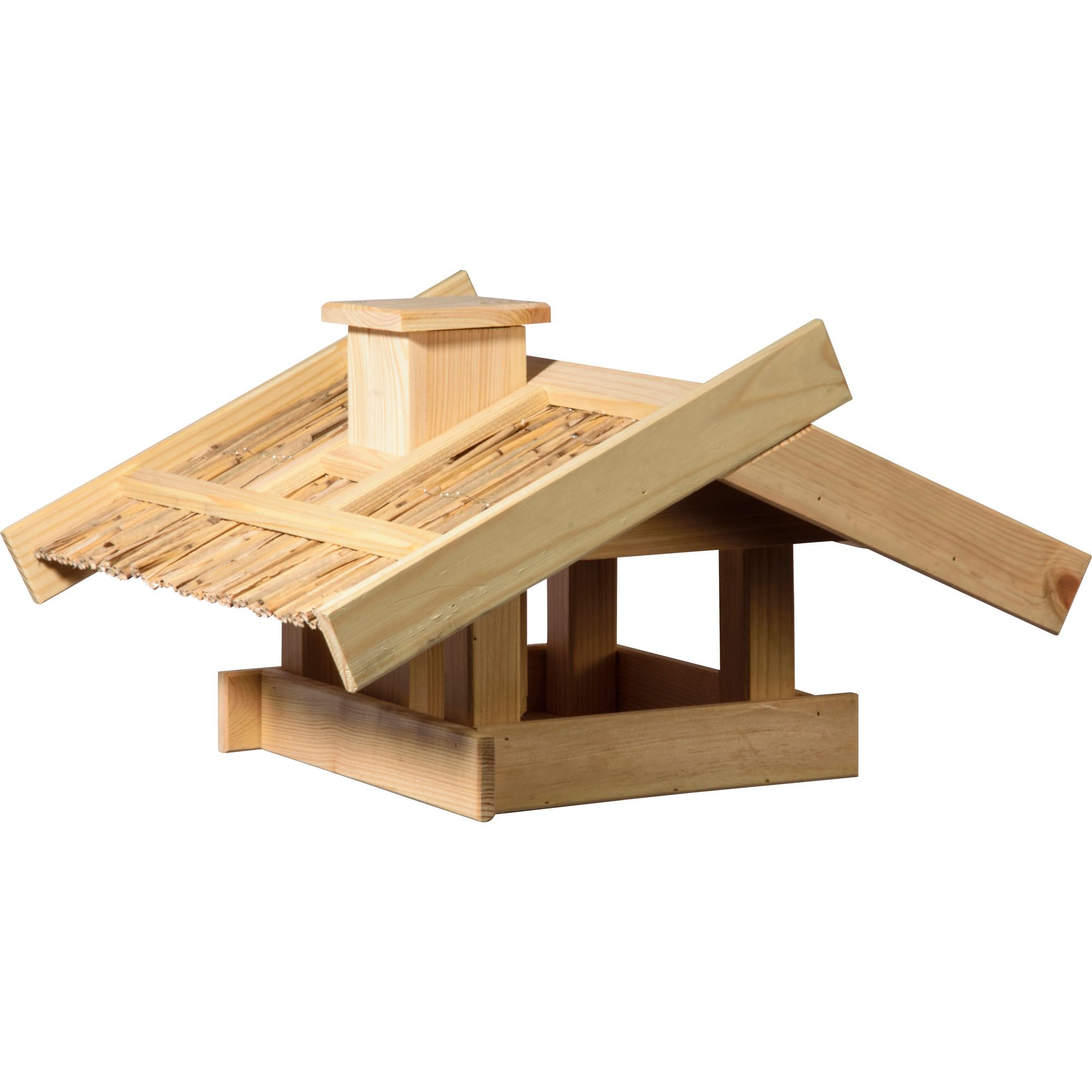 dobar® Trollanes Large Bird House with Reed Roof, Standing Bird Feeder 50 x 43 x 29 cm, Pine