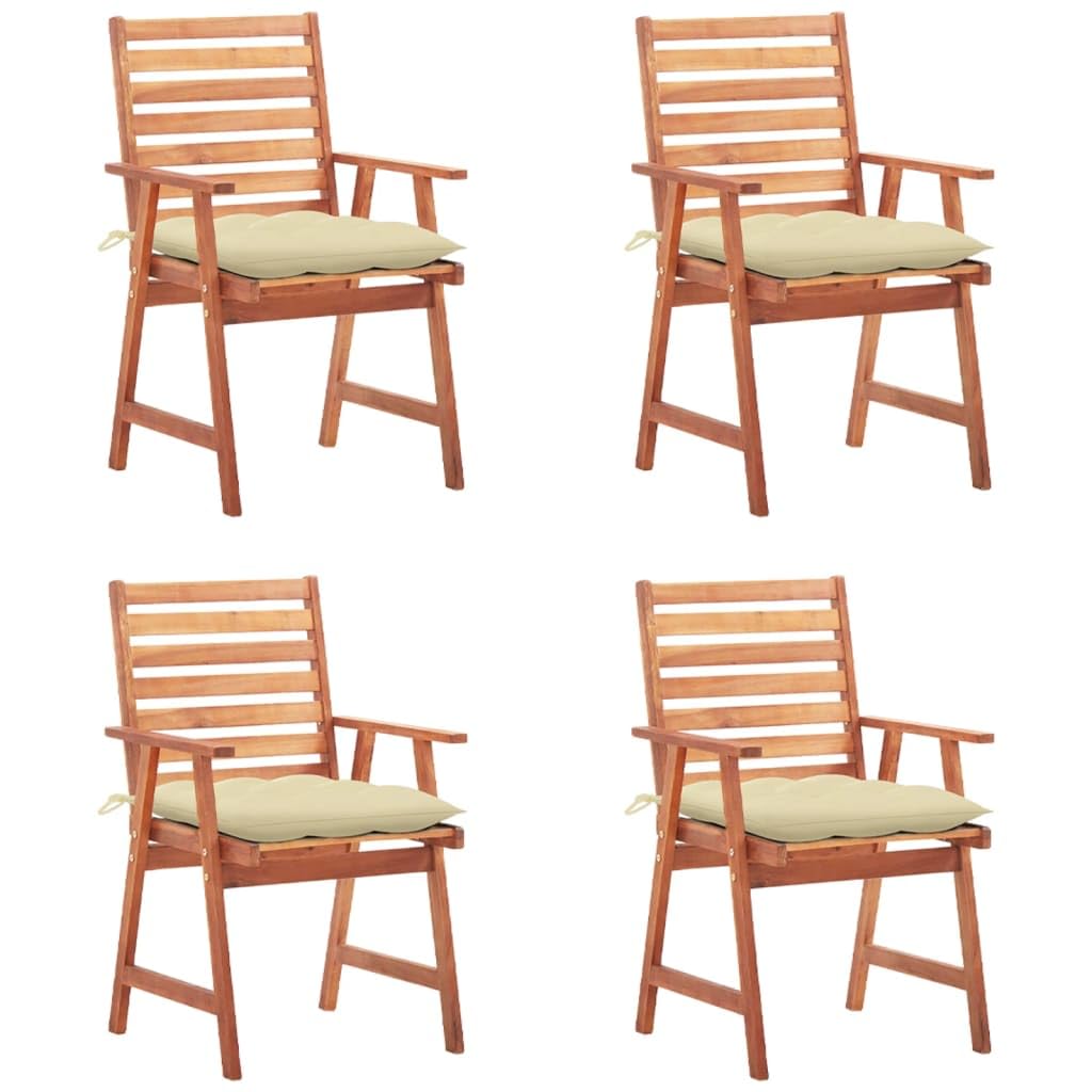 Set di 4 sedie da pranzo da giardino in legno di acacia massiccio con cuscini in poliestere impermeabili, superficie verniciata a olio, design a doghe, portata fino a 110 kg