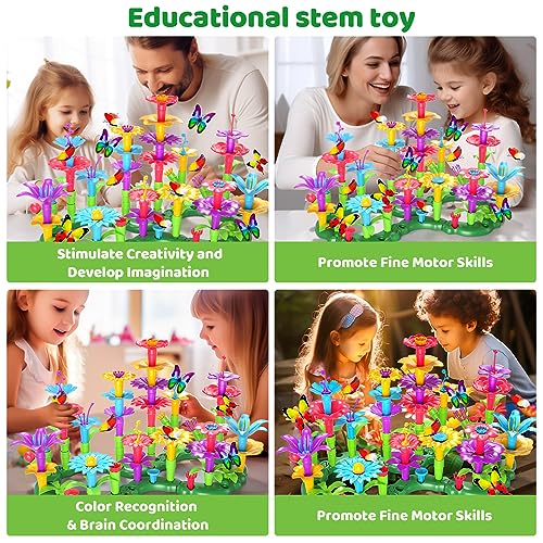 Image of Doloowee 102Pcs Flower Garden Building Toys for Girls 3 4 5 6 7 Year Old, Upgrade DIY Building Stacking Toys, STEM Preschool Educational Toddler Toys Brain Development Kindergarten Kids Toy