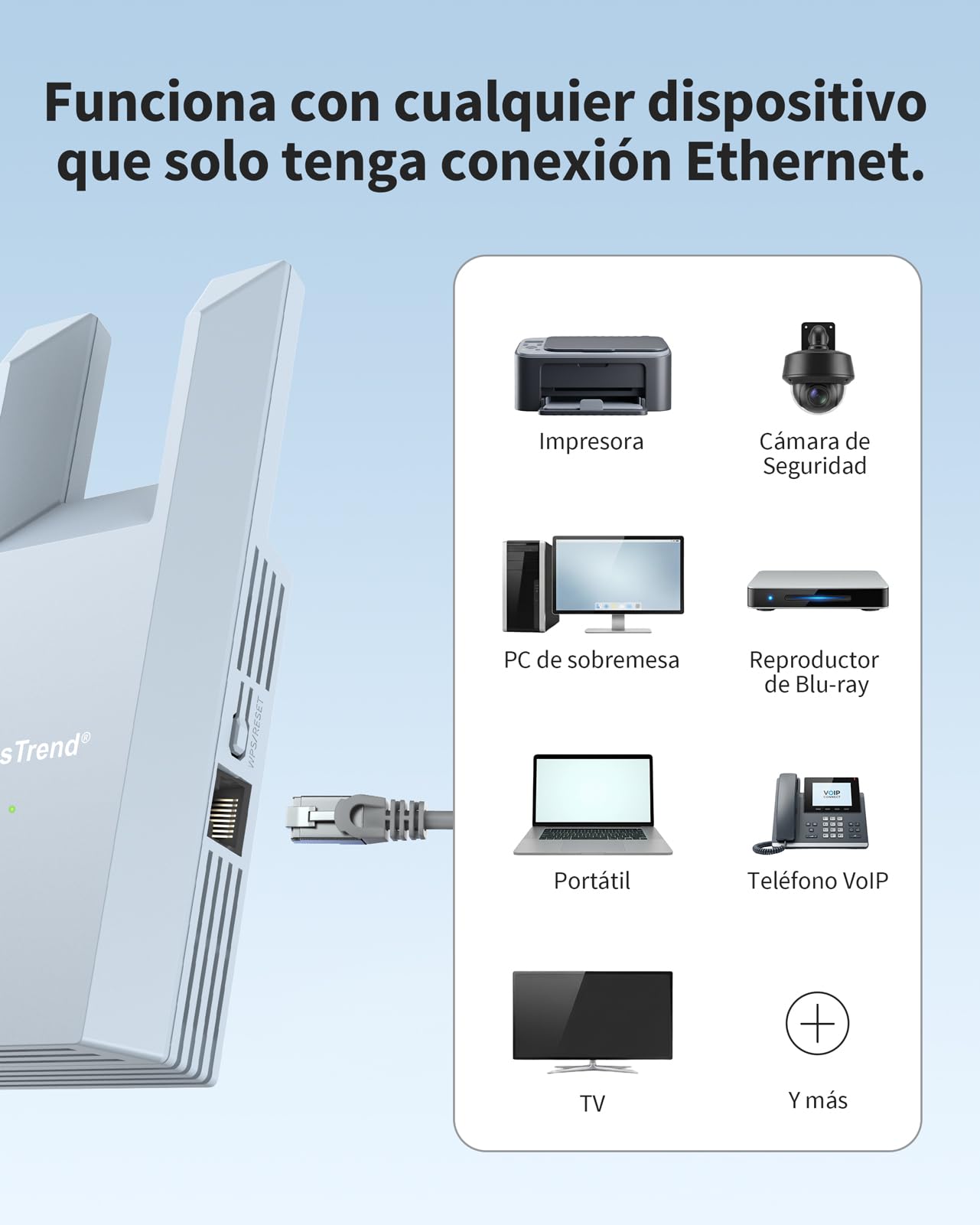 BrosTrend N300 Adaptador WiFi a Ethernet, Banda 2.4GHz 300Mbps Adaptador WiFi para Impresora, Smart TV, PC, Videoconsola, PlayStation, Xbox etc, Bridge Wi-Fi to Ethernet Adapter con Puerto RJ45 LAN