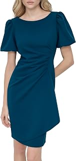 DKNY Women's Short Sleeve Boat Neck Side Ruched Dress