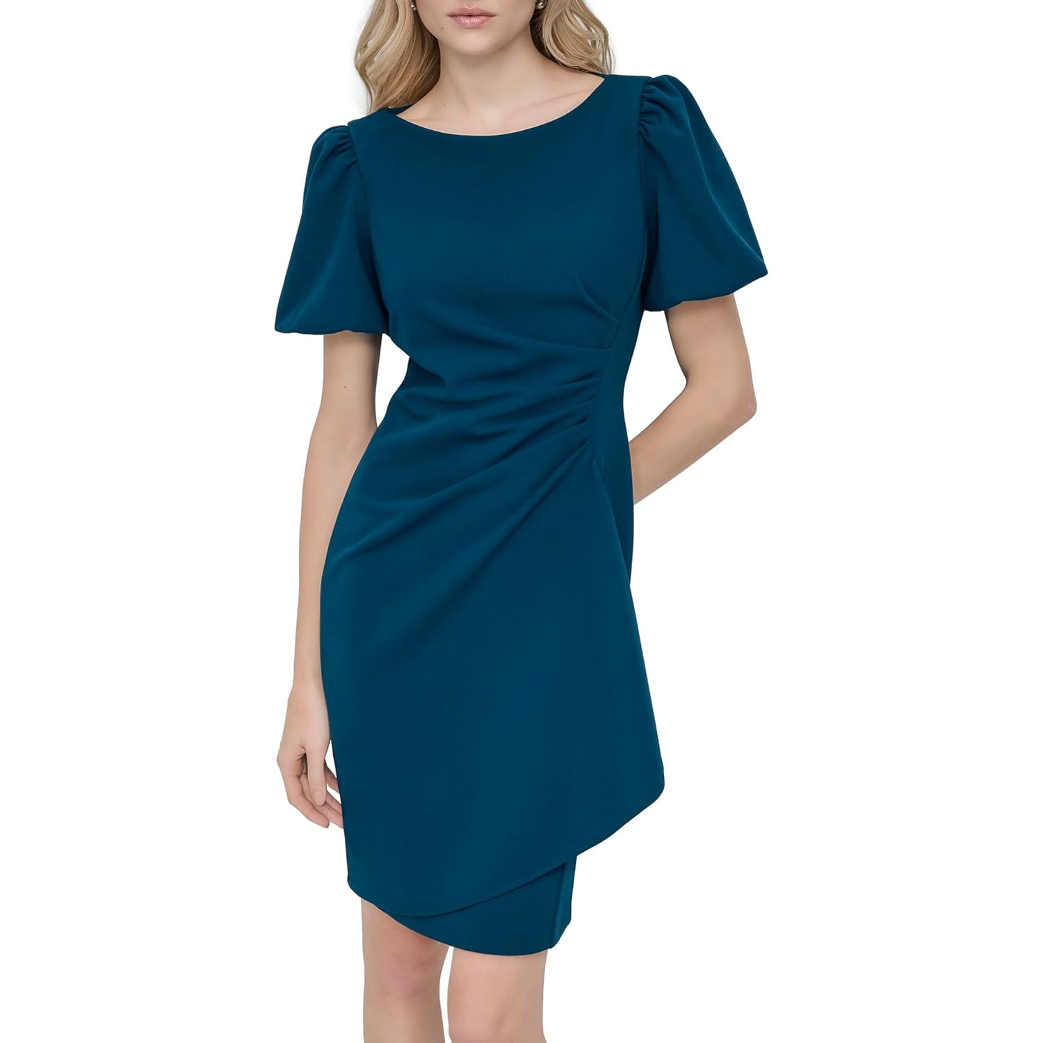 DKNY Womens Short Sleeve Boat Neck Side Ruched Dress