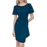Womens Short Sleeve Boat Neck Side Ruched Dress