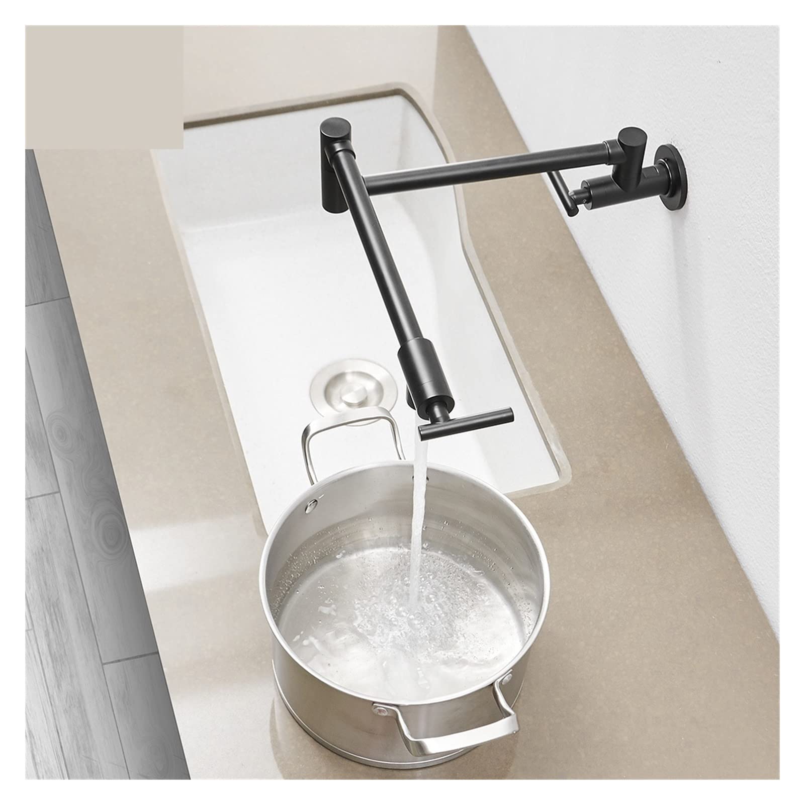 Cudtapi One Color Bathroom Faucet Kitchen Sink Faucet Matte Black Wall Mounted Folding Pot Filler With Double Hinged Swing Spout
