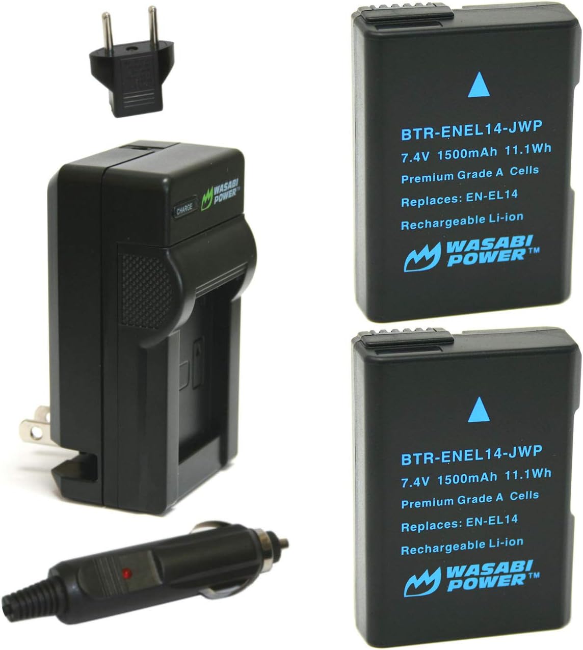 Wasabi Power Battery (2-Pack) and Charger for Nikon EN-EL14, EN-EL14a and Nikon P7000, P7100, P7700, P7800, D3100, D3200, D3300, D5100, D5200, D5300, Df