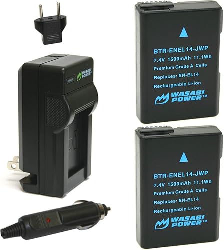 Miniatura 1 de Wasabi Power Batería (paquete de 2) y cargador para Nikon EN-EL14, EN-EL14a y Nikon P7000, P7100, P7700, P7800, D3100, D3200, D3300, D5100, D5200,