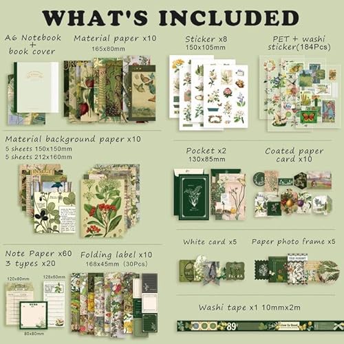 image for Draupnir Scrapbooking Supplies Kit,Vintage Botanical Aesthetic Scrapbo
