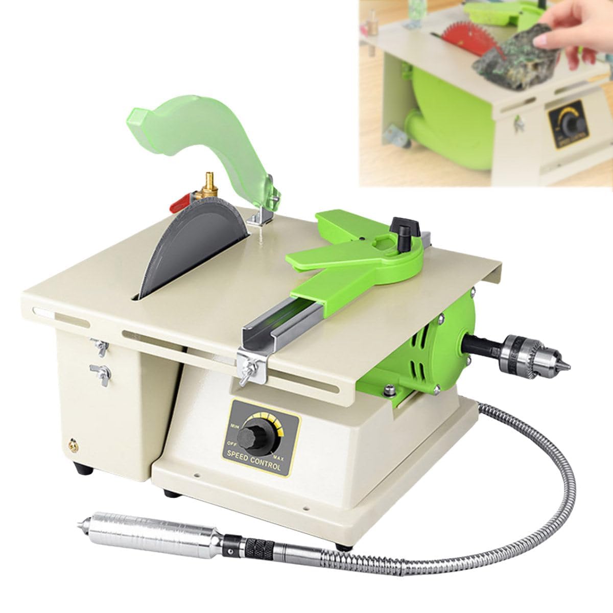 Sega lapidaria per gioielli da 1380 W per il taglio di rocce, sega per il taglio di rocce, velocità 500-7000 giri/min, piattaforma di taglio da 50 mm, utensili da banco per gioielli, sega per pietre p