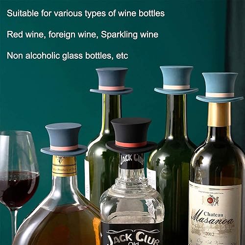 Miniatura 6 de MosaiRudo Tapones de vino de silicona, tapas de botellas reutilizables en forma de sombrero, tapón de botella de vino champán, para herramientas de