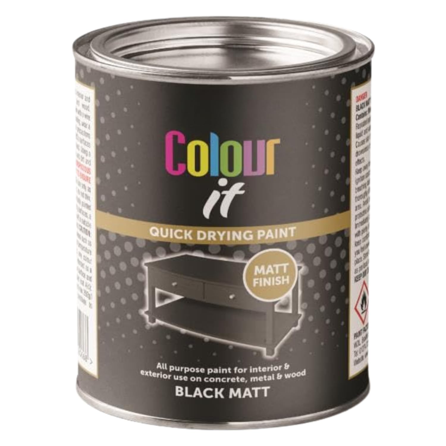Inspired Essentials 300ml Non Drip Paint Tin Exterior Interior Hard Drying Performance Multi-Purpose Tin for Metal, Wood, Plastic, Walls with Perfect Finish (2, Black Matte)