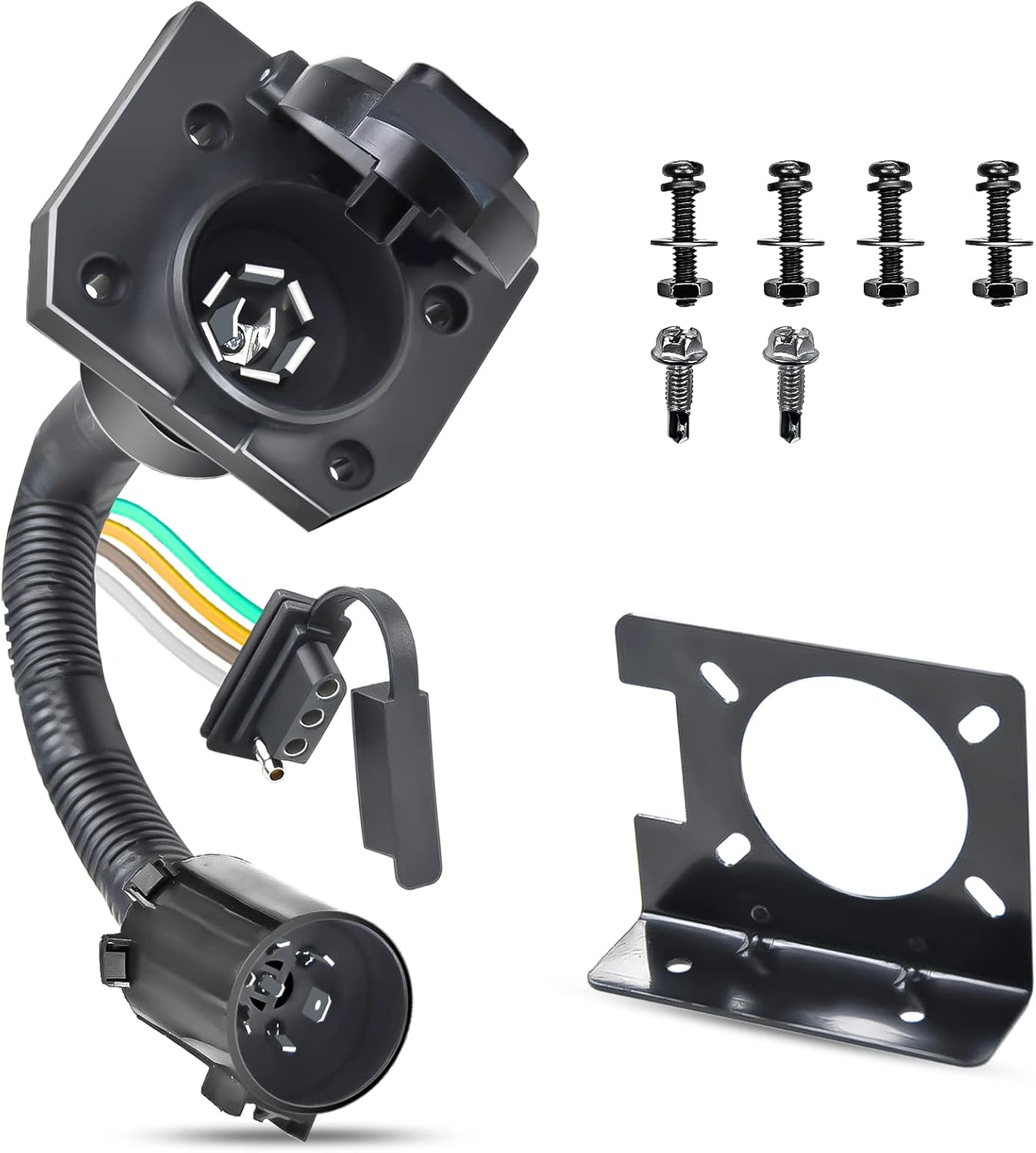 Trailer Plug Adapter 7Way Round Blade and 4Way Flat