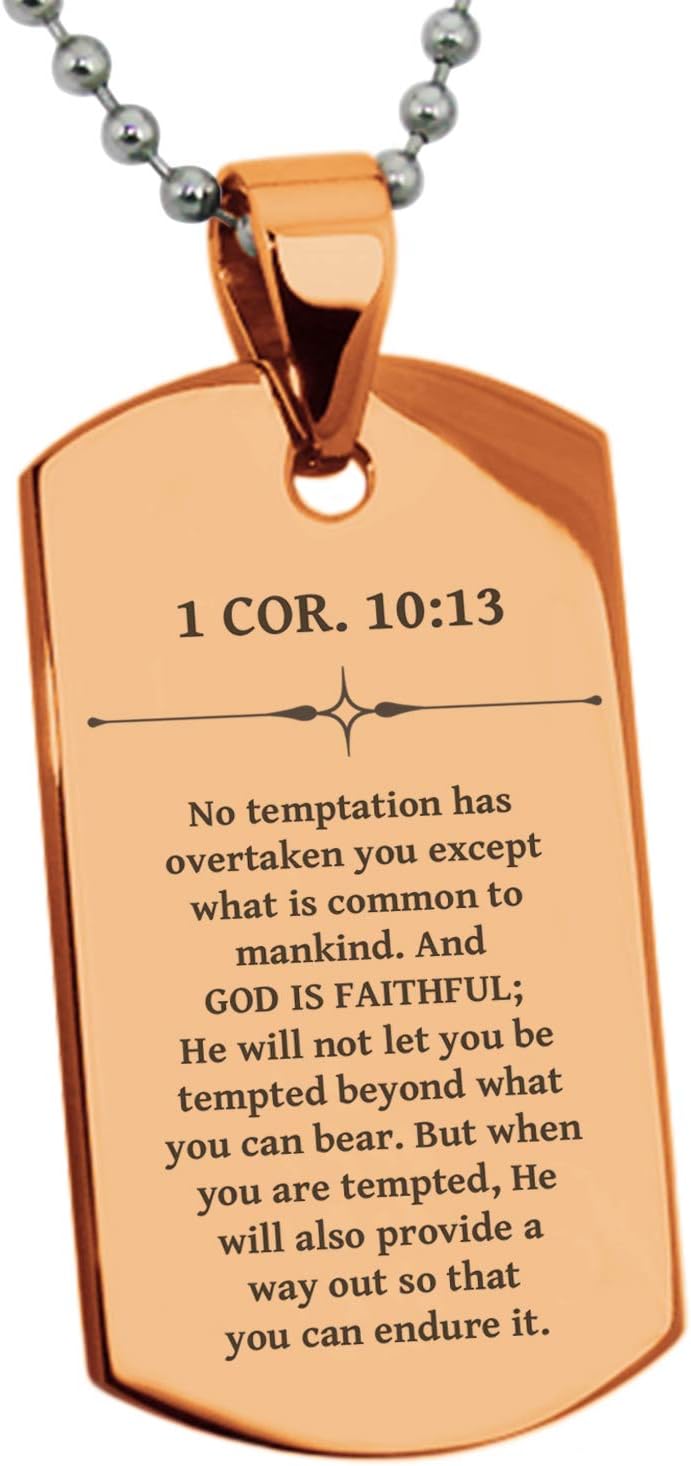 Stainless Steel God is Faithful 1 Corinthians 10:13 Dog Tag Pendant Necklace
