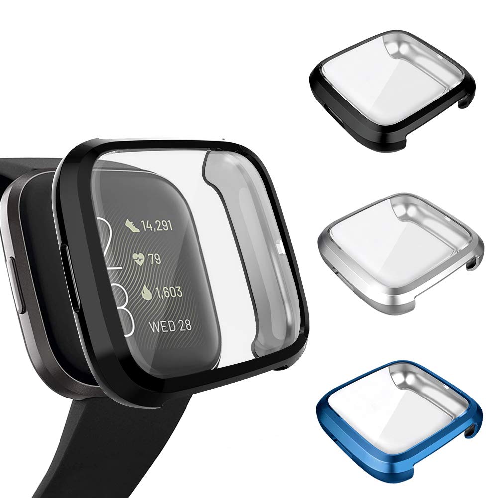 GHIJKL 3 Pack Screen Protector Compatible Fitbit Versa 2 Case, Ultra-Thin Slim Soft TPU Protective Case All-Around Full Cover Bumper Shell for Fitbit