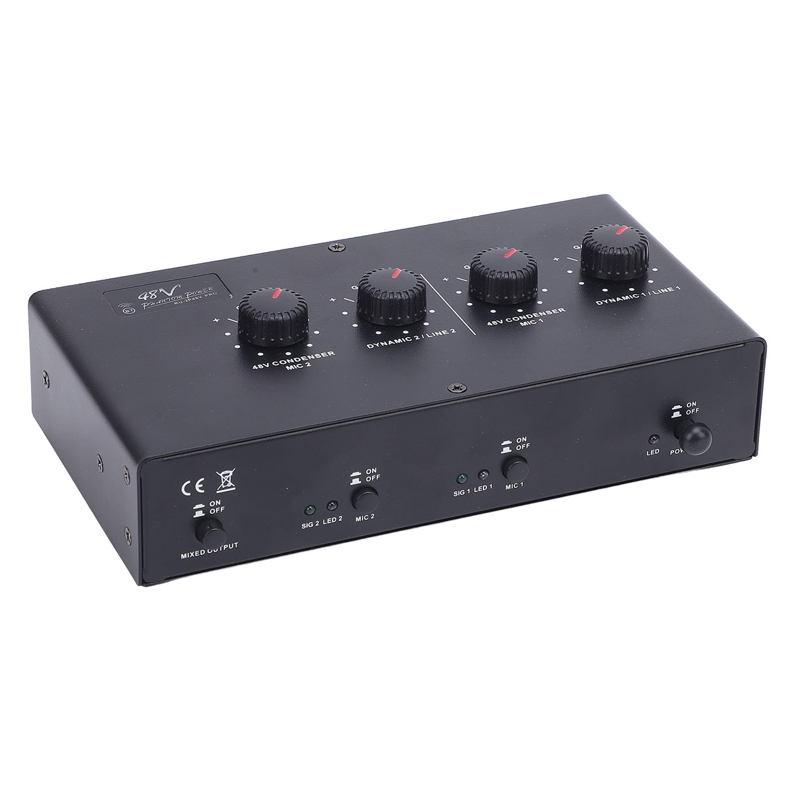 Amplificatore Microfono 48 V Phantom Alimentatore Phantom Supput 2 Canale Uscita di Ingresso Perdita di Amplificazione Senza Perdita Compatibilità Bt Accompagnamento Studio Pro Audio Preamp Live