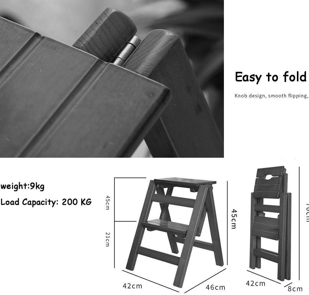 Folding Step Stool - Portable 2-Step Ladder Chair Wooden Footrest for Home Kitchen Dining Room - Compact Lightweight Design for Easy Storage and Use