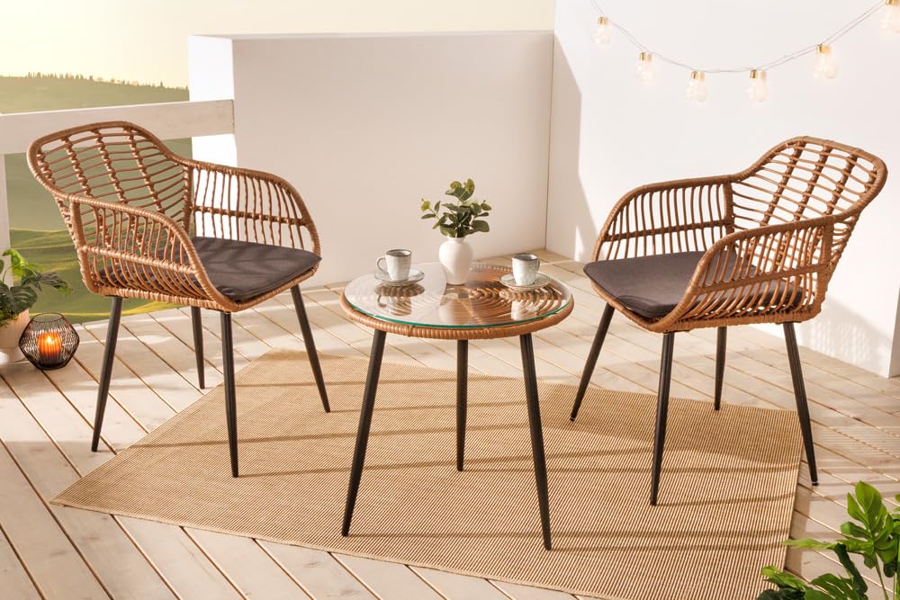 riess-ambiente.de Outdoor Bistro Balkon-Set Paris braun Polyrattan Sitzgruppe inkl. Tisch und Kissen