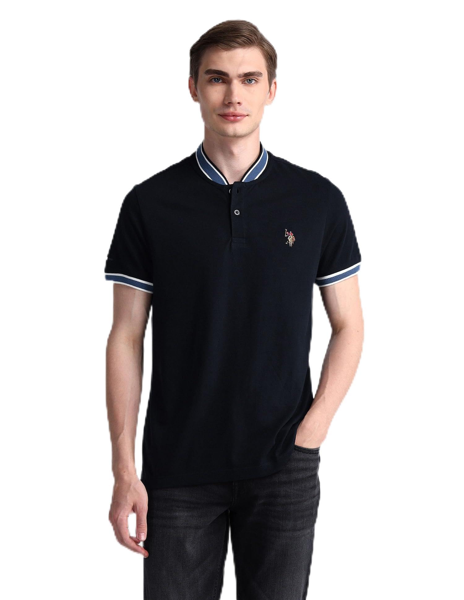 u.s. polo assn. denim co. Mens Navy Blue Solid Polo Collar Half Sleeve Casual Cotton Regular Fit T-Shirts-picture-17