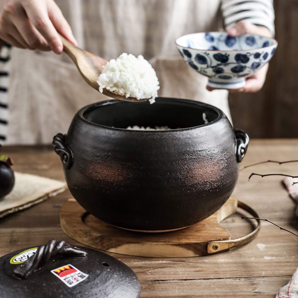 Casseruola in Ceramica di Terracotta con Grande capacità e Coperchio Pentola per zuppa Pentola Calda Giapponese (Nero 4,2 l)