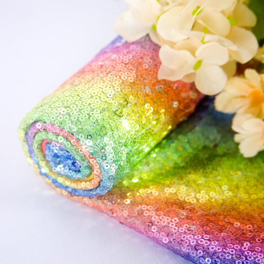 sequin dress fabric Rainbow By the Yard Glitter Fabric for Sewing Mesh Sequins Material by the Yard for DIY the Wedding Dress/Pillow Cushion Cover/Tablecloth : Arts, Crafts & Sewing MAR'26 Black Radiant Form Maxi elegant table runners White/Flowers:Size 12