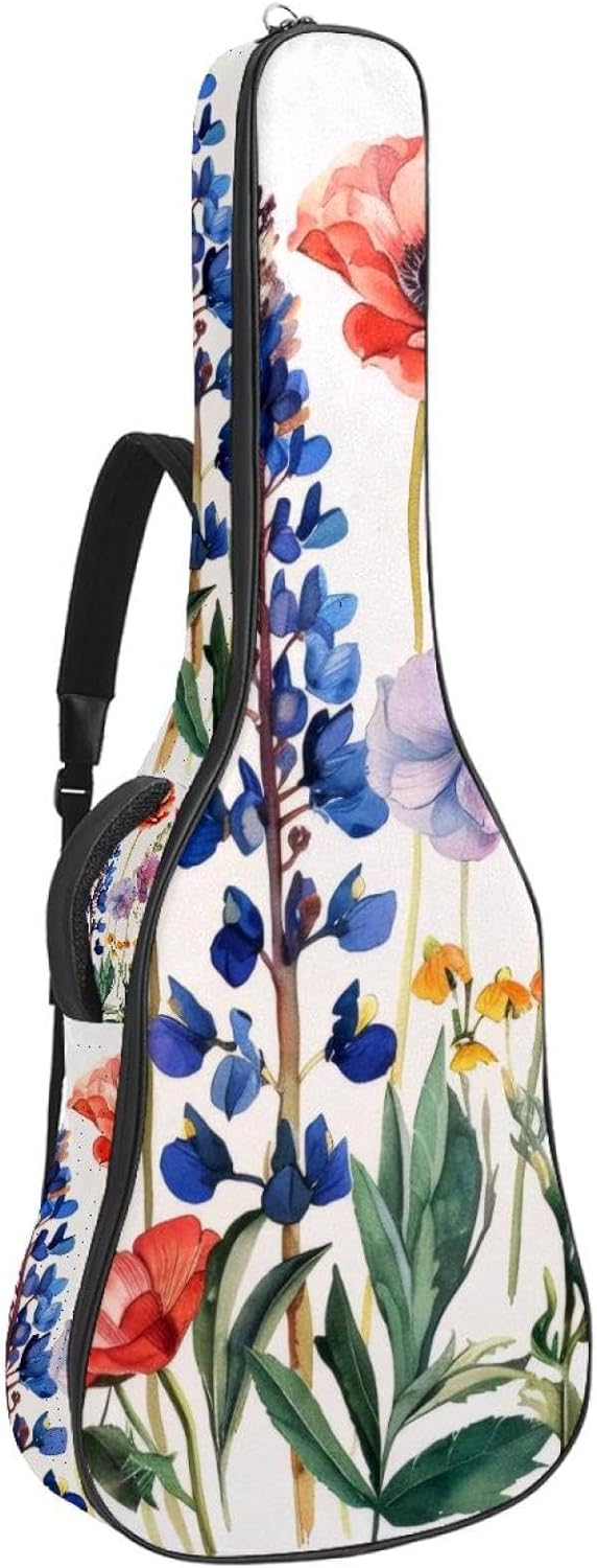 40 41 42 Inch Guitar Bags, Waterproof Padded Acoustic Guitar Case Backpack with Adjustable Shoulder Strap & Pockets, Aesthetic Watercolor Various Flowers