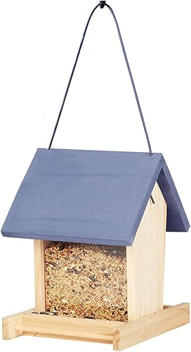 Comedero para pájaros Farmhouse Bird Feeder Wooden Hanging Birdfeeder with 2 Landing Pole Large Capacity Wild Bird Feeder for Outside and Garden